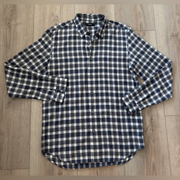 Theory Black and White Plaid Button Down Shirt 🖤⌚️📓 - Picture 1 of 7